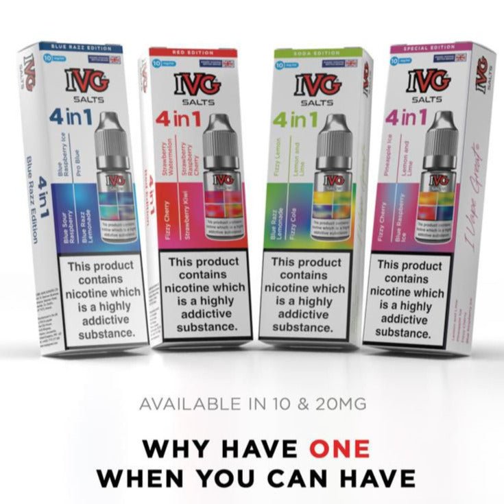 Buy Bulk 4 in 1 IVG Nic Salt 10ml E - liquids Pack of 10 | 4 Flavours - Vape Wholesale Mcr