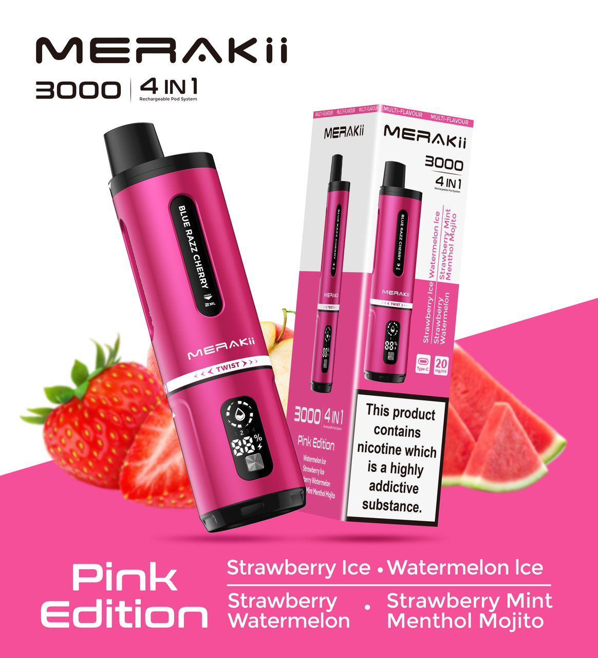 4 in 1 Merakii 3000 Disposable Vape Box of 5 - Vape Wholesale Mcr