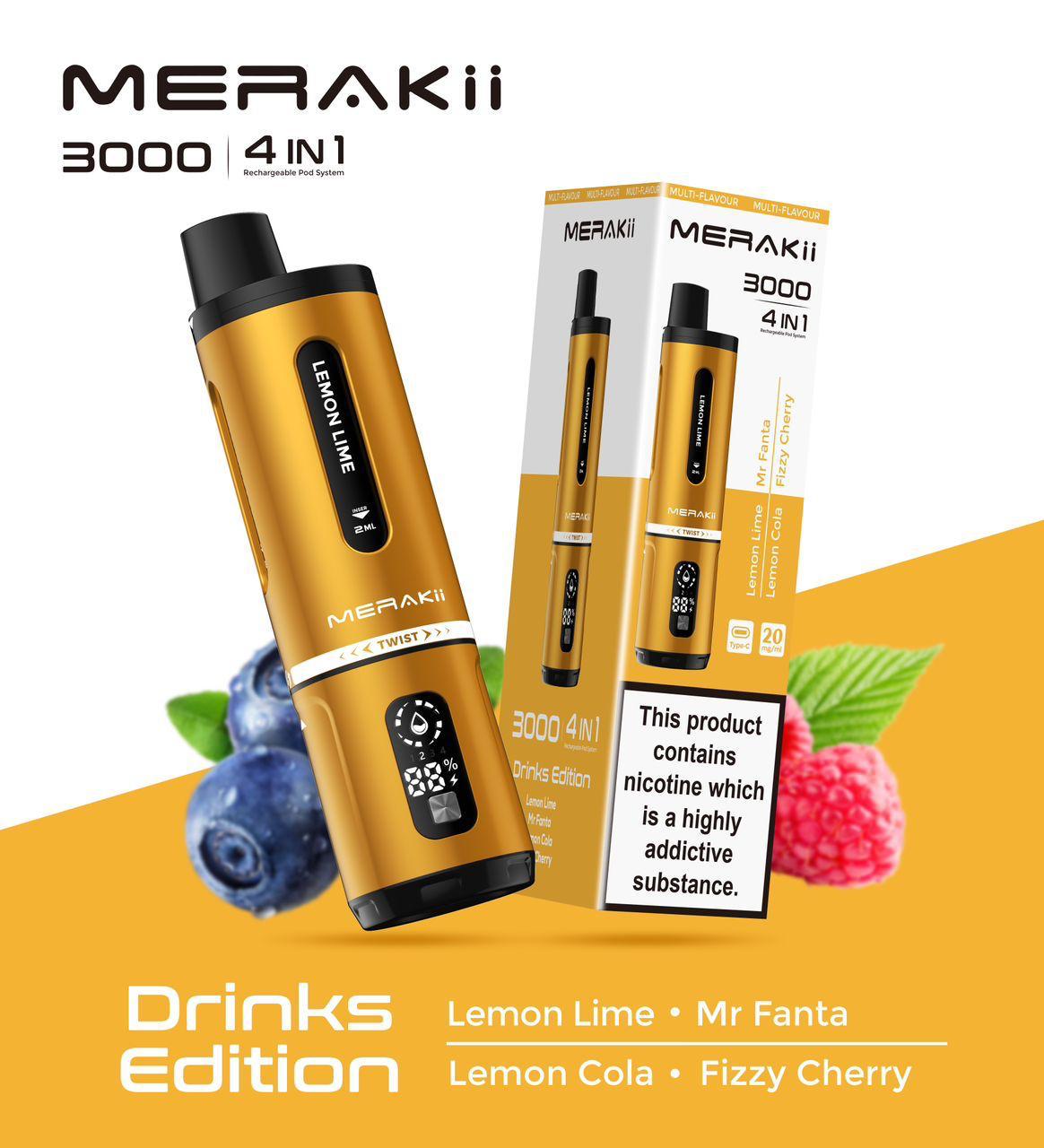 4 in 1 Merakii 3000 Disposable Vape Box of 5 - Vape Wholesale Mcr