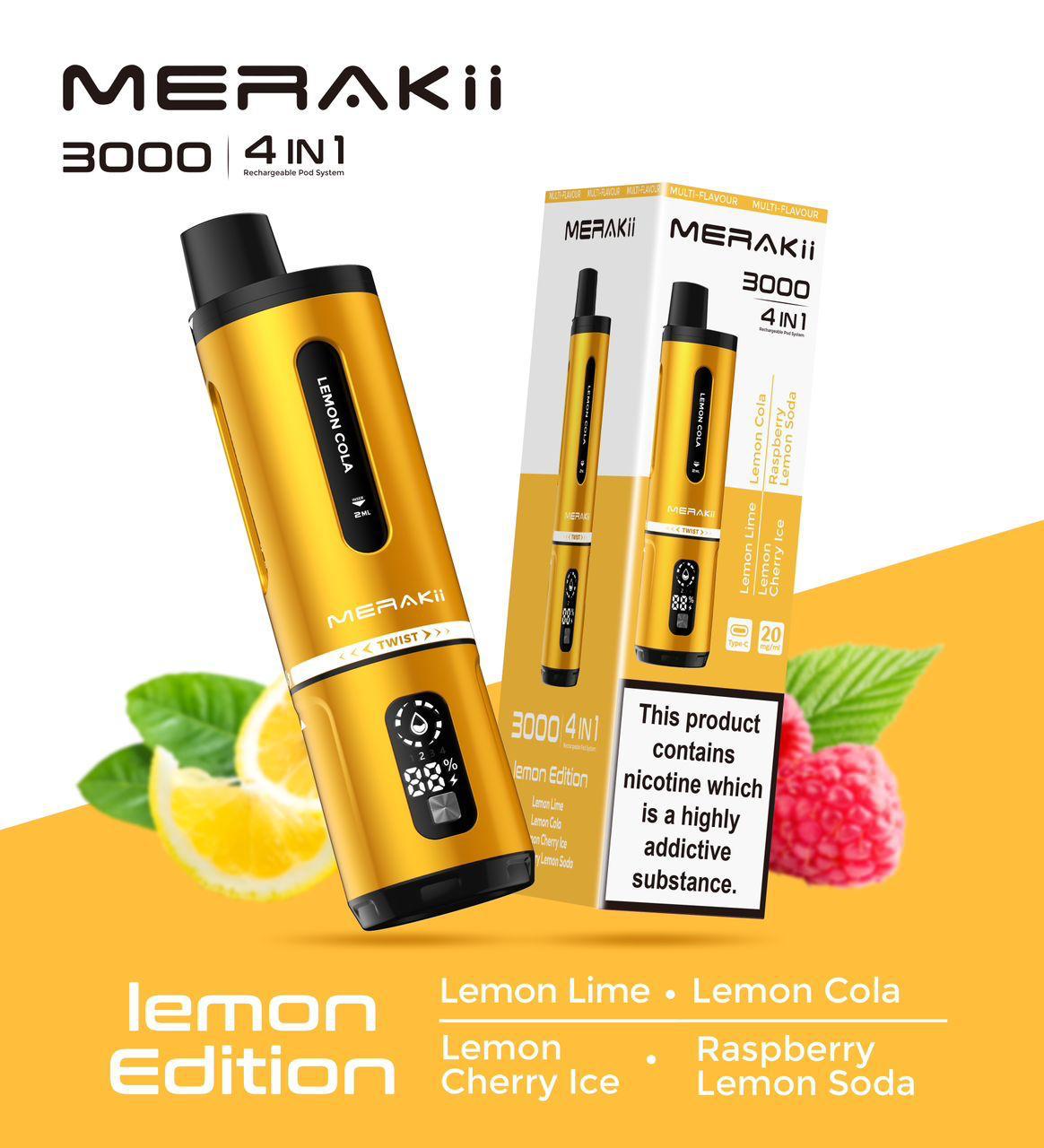 4 in 1 Merakii 3000 Disposable Vape Box of 5 - Vape Wholesale Mcr