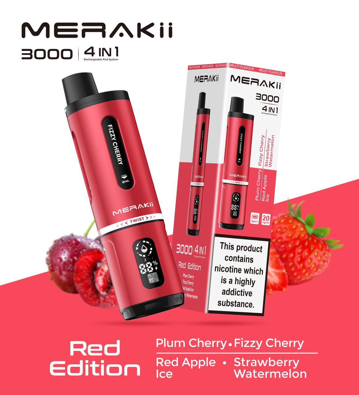 4 in 1 Merakii 3000 Disposable Vape Box of 5 - Vape Wholesale Mcr