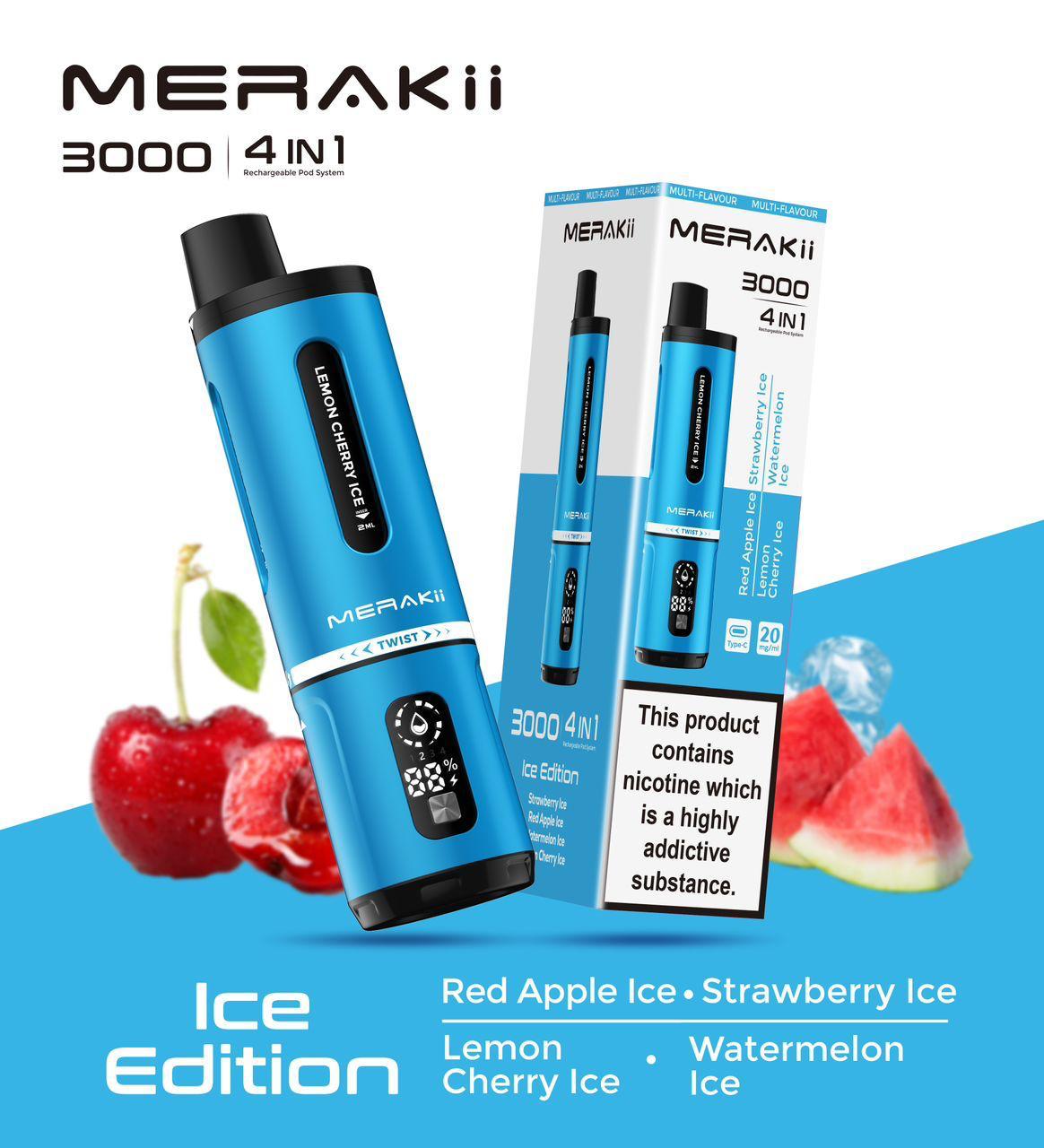 4 in 1 Merakii 3000 Disposable Vape Box of 5 - Vape Wholesale Mcr