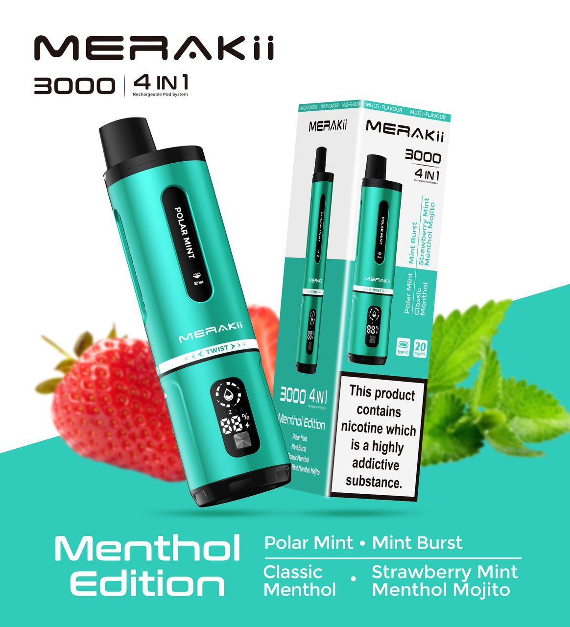 4 in 1 Merakii 3000 Disposable Vape Box of 5 - Vape Wholesale Mcr