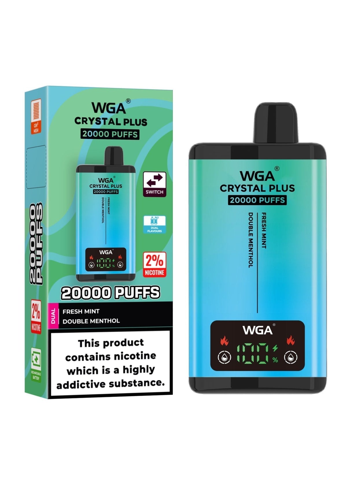 Buy Bulk WGA Crystal Plus 20000 Puffs Disposable Vape Box of 10 - Vape Wholesale Mcr