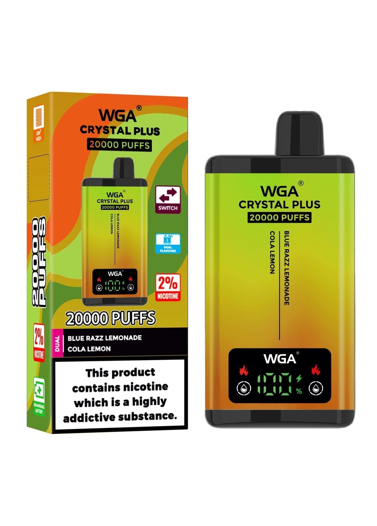 Buy Bulk WGA Crystal Plus 20000 Puffs Disposable Vape Box of 10 - Vape Wholesale Mcr