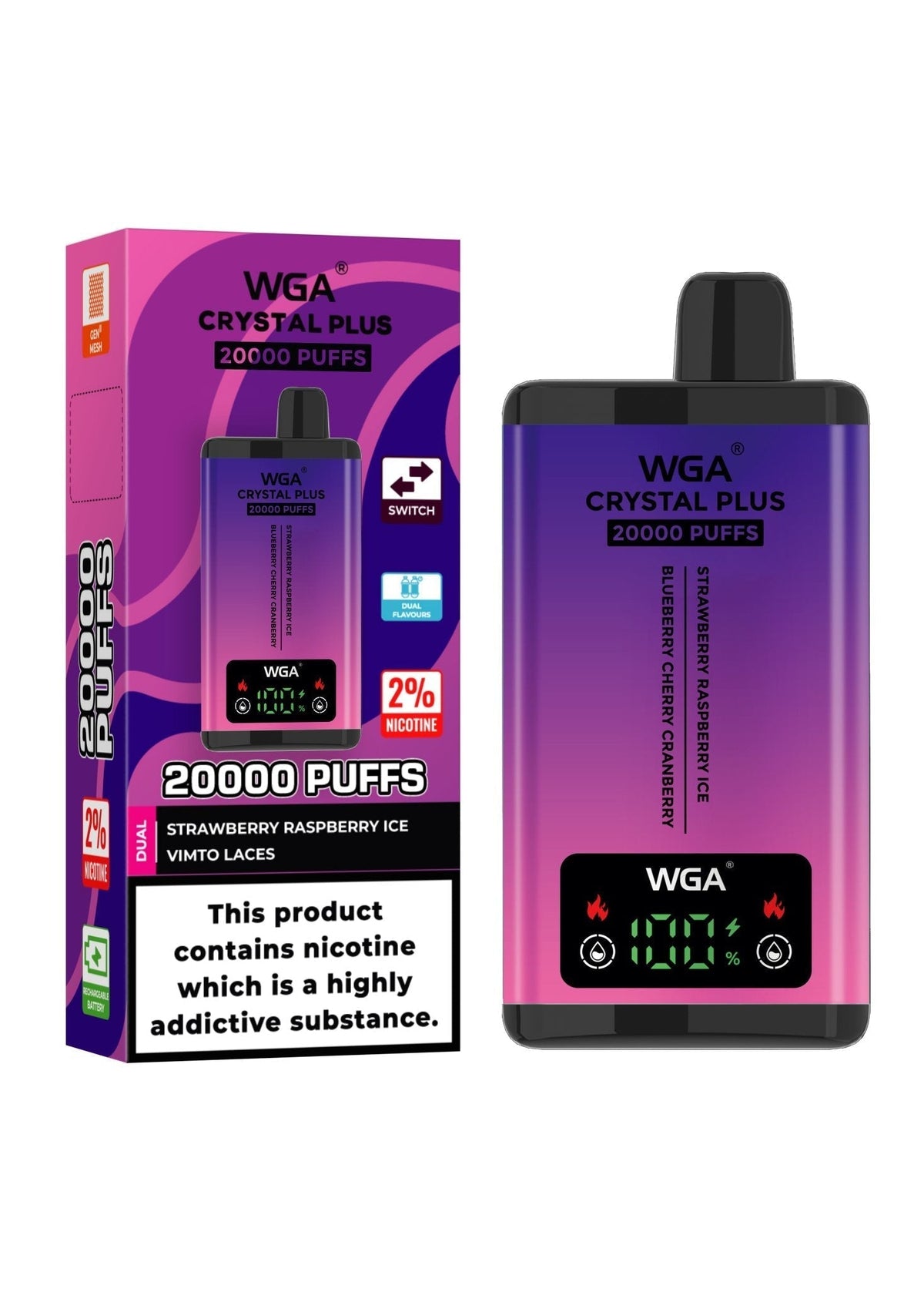 Buy Bulk WGA Crystal Plus 20000 Puffs Disposable Vape Box of 10 - Vape Wholesale Mcr