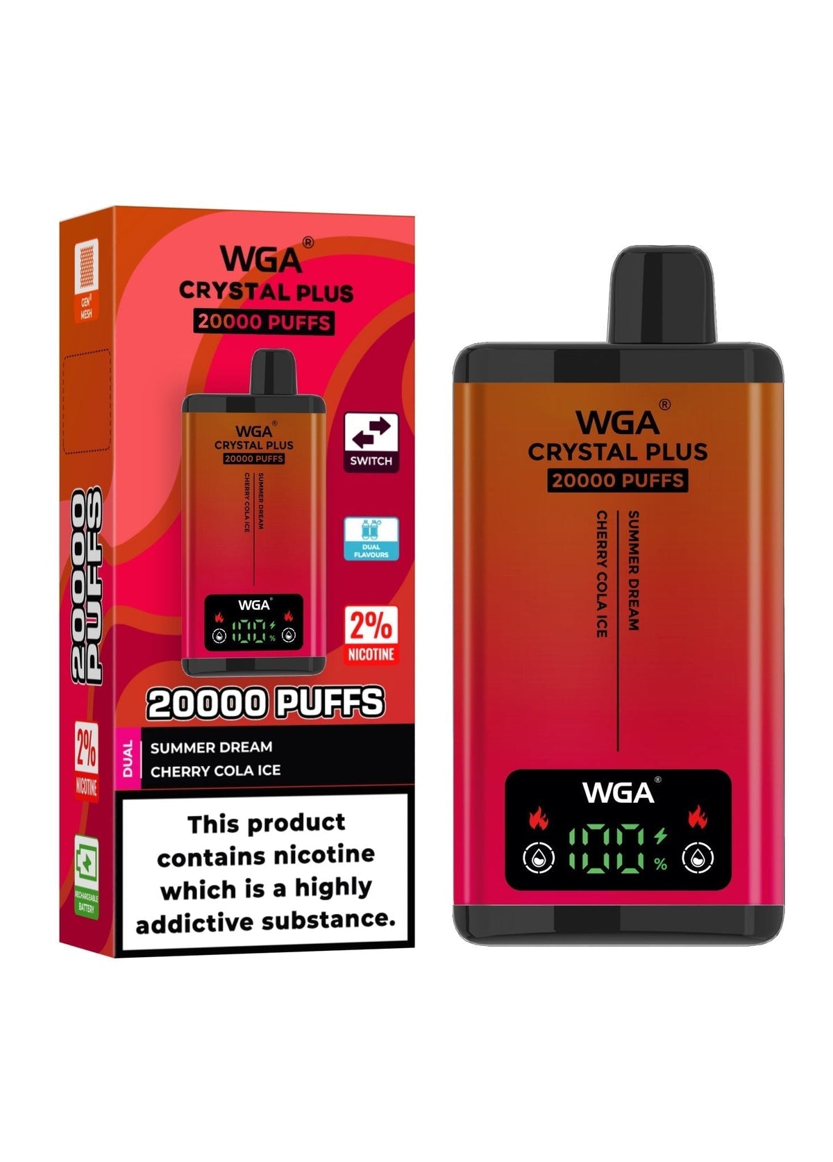 Buy Bulk WGA Crystal Plus 20000 Puffs Disposable Vape Box of 10 - Vape Wholesale Mcr