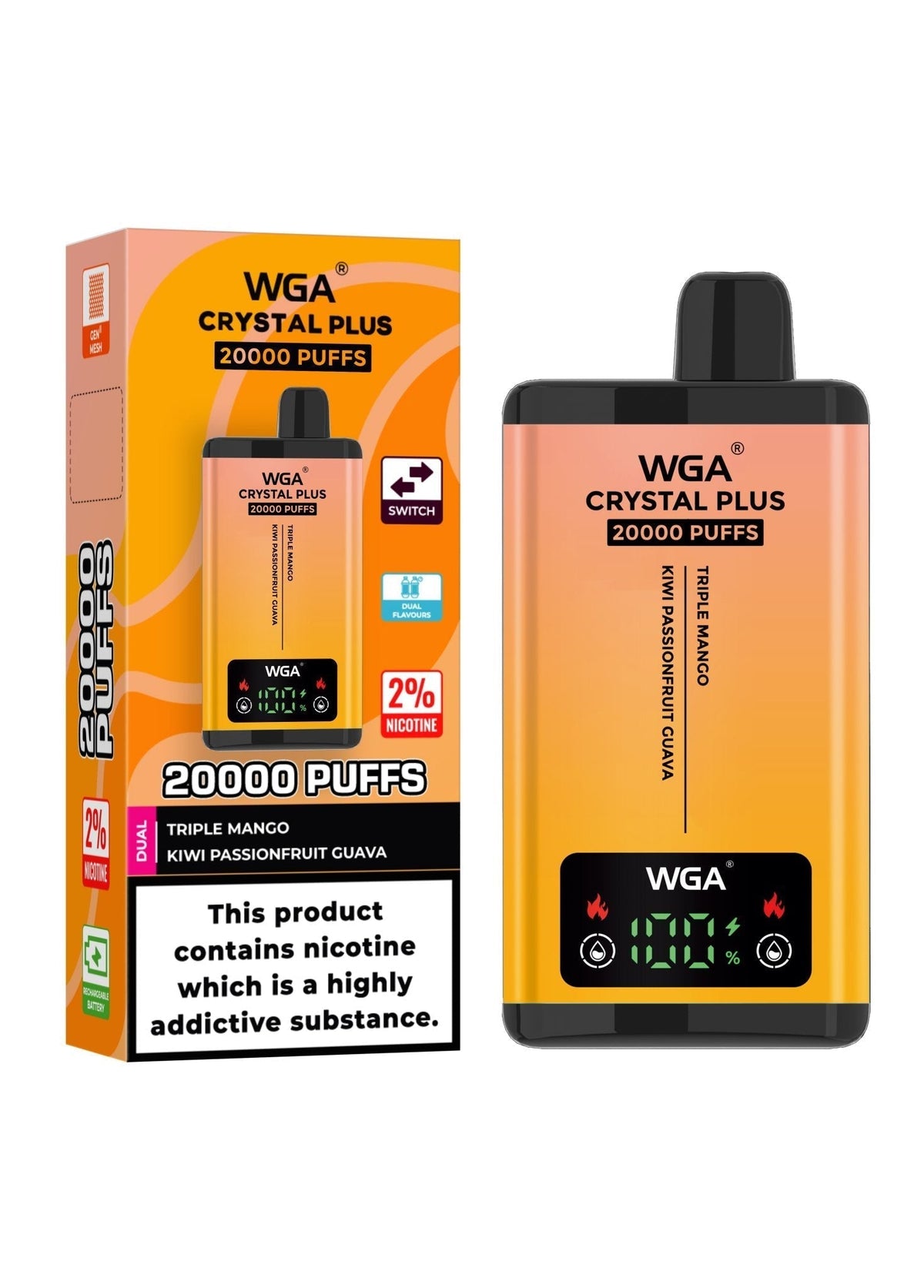 Buy Bulk WGA Crystal Plus 20000 Puffs Disposable Vape Box of 10 - Vape Wholesale Mcr