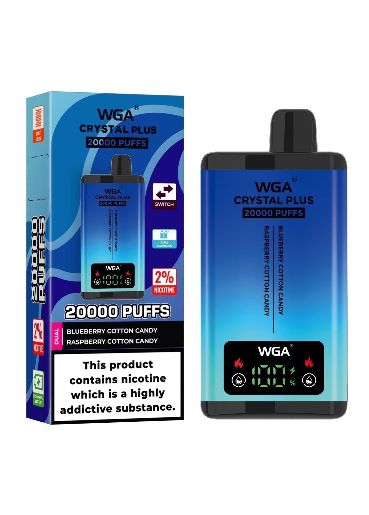 Buy Bulk WGA Crystal Plus 20000 Puffs Disposable Vape Box of 10 - Vape Wholesale Mcr