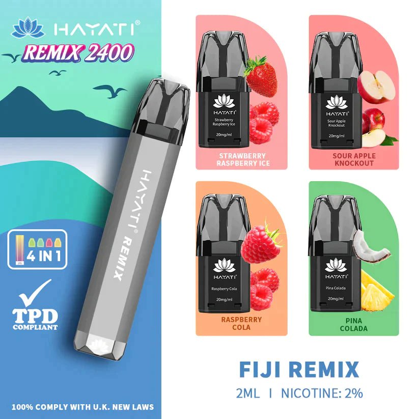 Buy Bulk Hayati Remix 2400 Puffs 4 in 1 Disposable Vape Pod Kit Box of 5 - Vape Wholesale Mcr