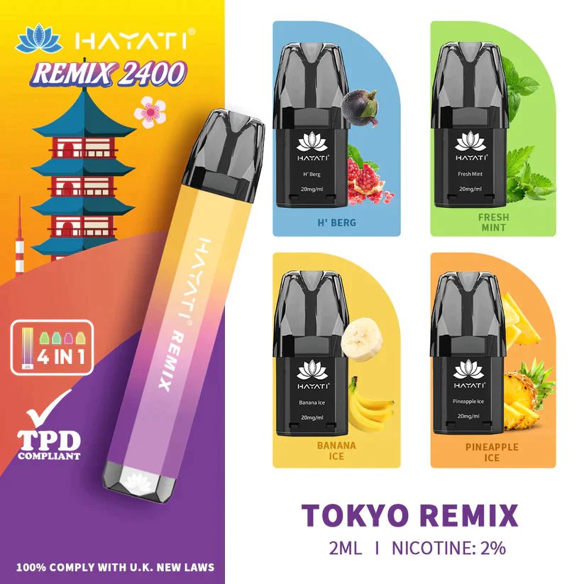 Buy Bulk Hayati Remix 2400 Puffs 4 in 1 Disposable Vape Pod Kit Box of 5 - Vape Wholesale Mcr